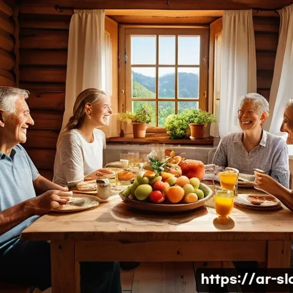 슬로베니아 여행 가성비 숙소 - **Prompt:** "A vibrant and welcoming scene inside a traditional Slovenian guesthouse or farm stay. A...