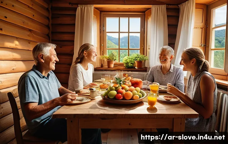 슬로베니아 여행 가성비 숙소 - **Prompt:** "A vibrant and welcoming scene inside a traditional Slovenian guesthouse or farm stay. A...